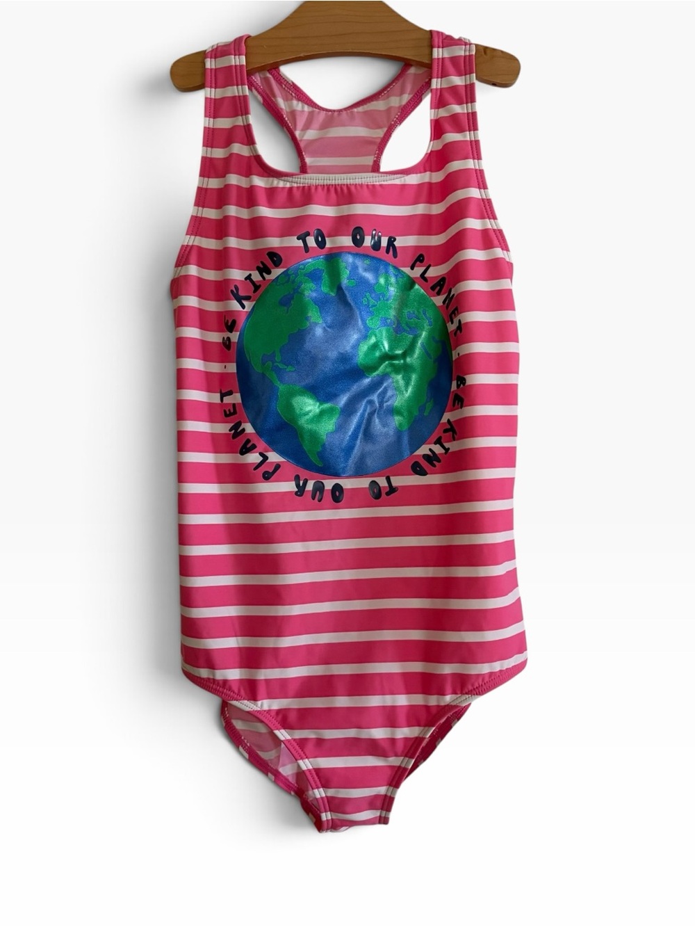 Mini Boden Girls' Pink Striped One-Piece Swimsuit